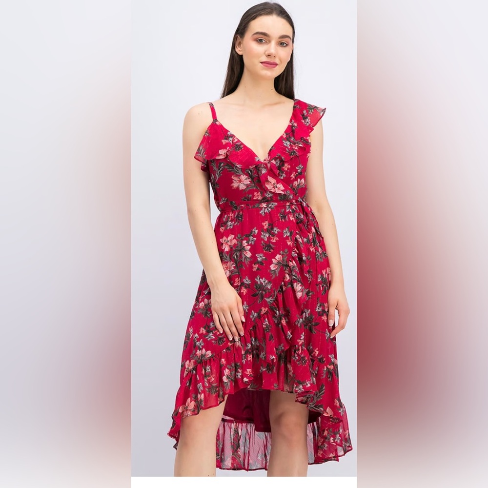 Avec Les Fillles Women Floral Print Wrap Dress, Berry. Women’s size 0